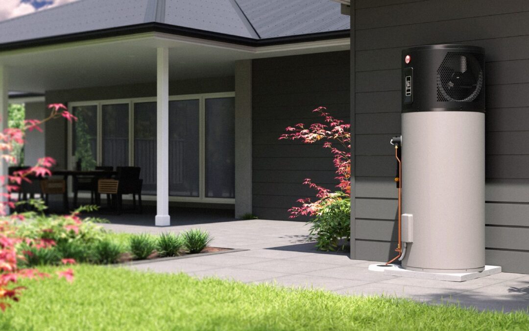 Rheem AmbiPower 280e heat pump hot water cylinder installed outside a house